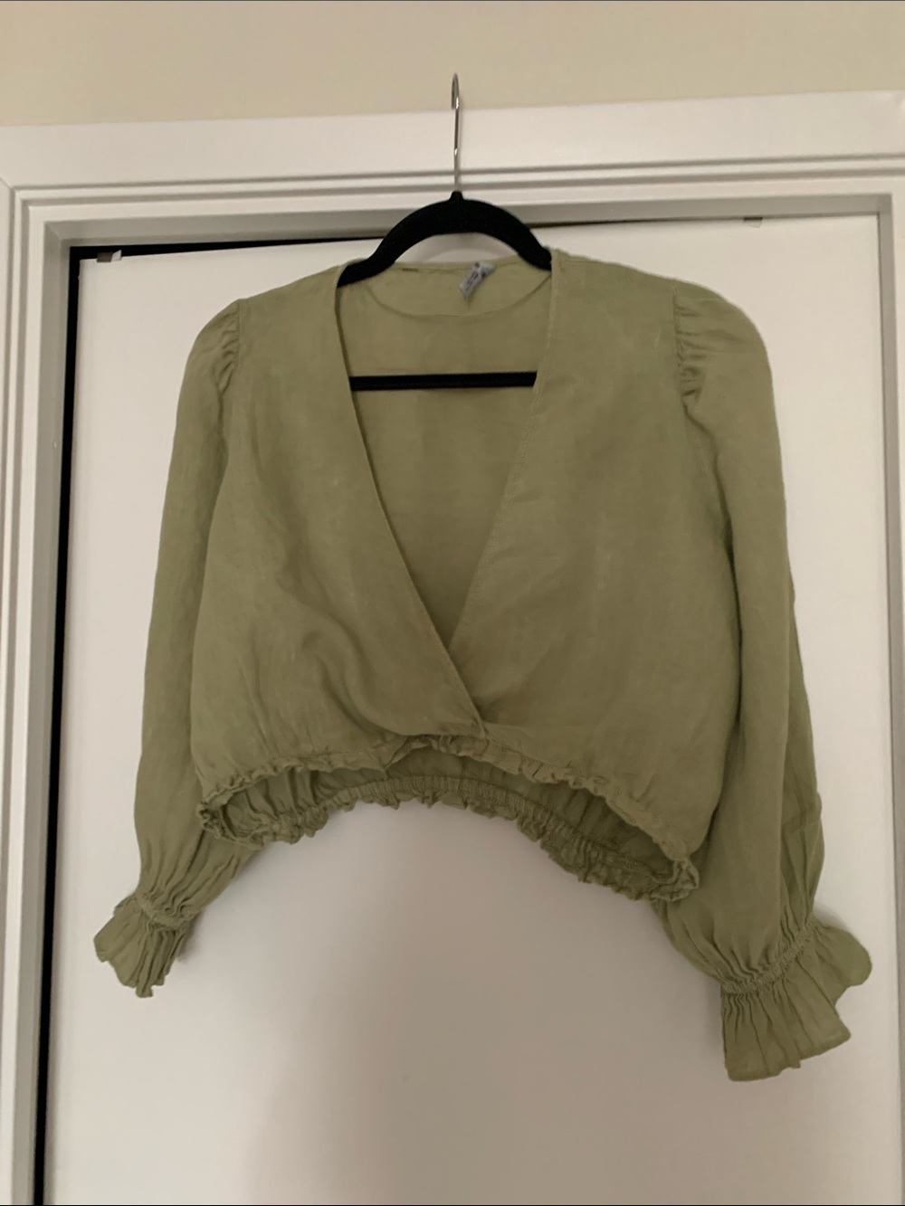 Women's Sage Smocked Crop Top - 100 % linen
